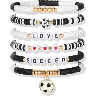 2026 World Cup Football Bracelet Set – Soccer Charm Beaded Stack Bracelets for Fans