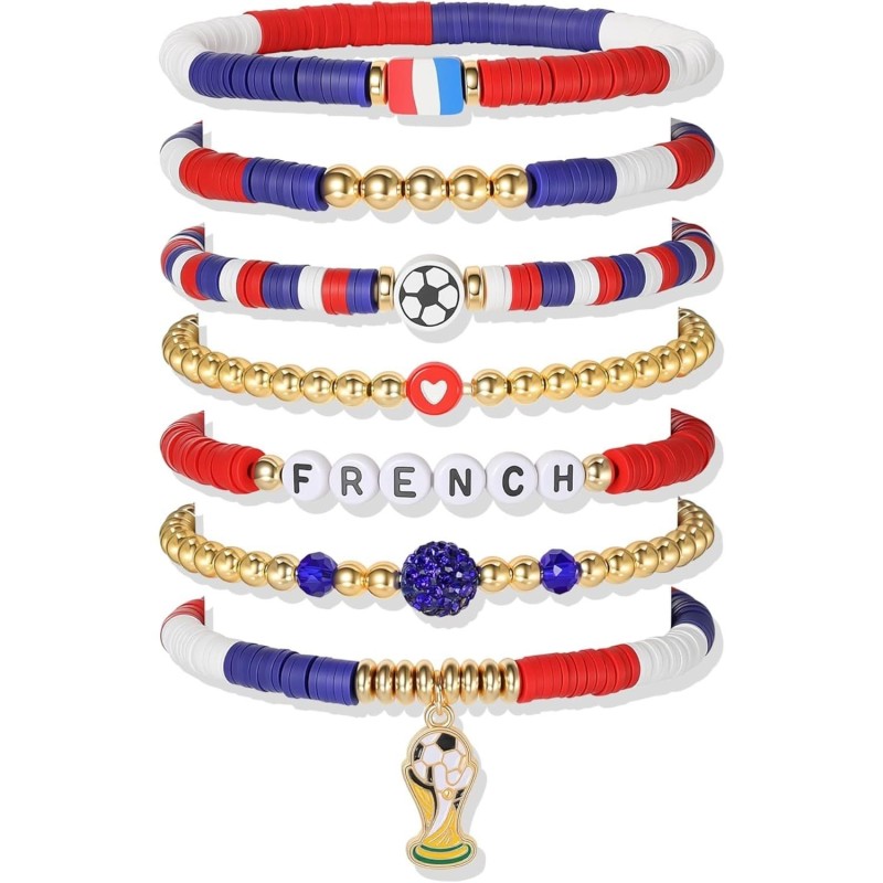 2026 World Cup Football Bracelet Set – Soccer Charm Beaded Stack Bracelets for Fans