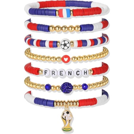 2026 World Cup Football Bracelet Set – Soccer Charm Beaded Stack Bracelets for Fans