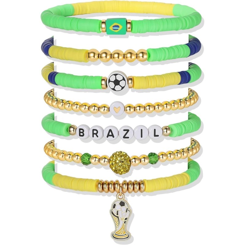 2026 World Cup Football Bracelet Set – Soccer Charm Beaded Stack Bracelets for Fans