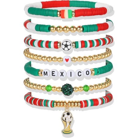 2026 World Cup Football Bracelet Set – Soccer Charm Beaded Stack Bracelets for Fans