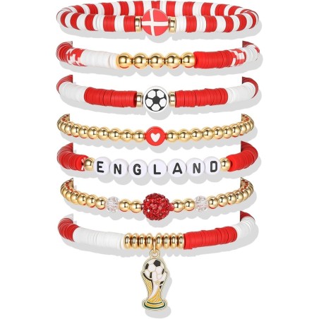 2026 World Cup Football Bracelet Set – Soccer Charm Beaded Stack Bracelets for Fans