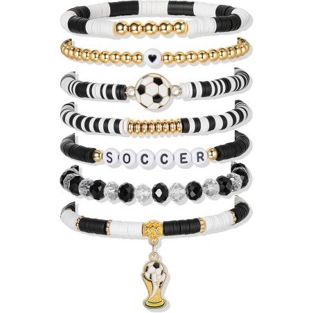 2026 World Cup Football Bracelet Set – Soccer Charm Beaded Stack Bracelets for Fans