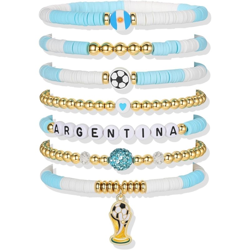 2026 World Cup Football Bracelet Set – Soccer Charm Beaded Stack Bracelets for Fans