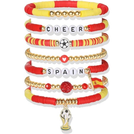 2026 World Cup Football Bracelet Set – Soccer Charm Beaded Stack Bracelets for Fans