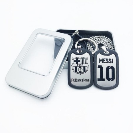 Soccer Fan Accessory Gift Set with Dog Tag Necklace Keychains Card Case and Storage Tin