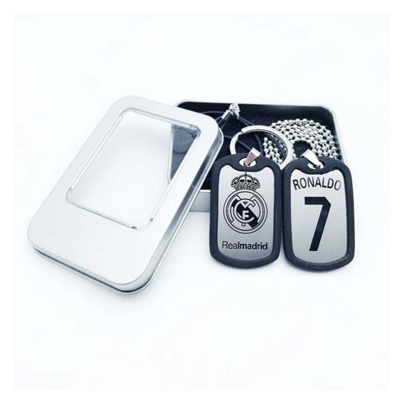 Soccer Fan Accessory Gift Set with Dog Tag Necklace Keychains Card Case and Storage Tin
