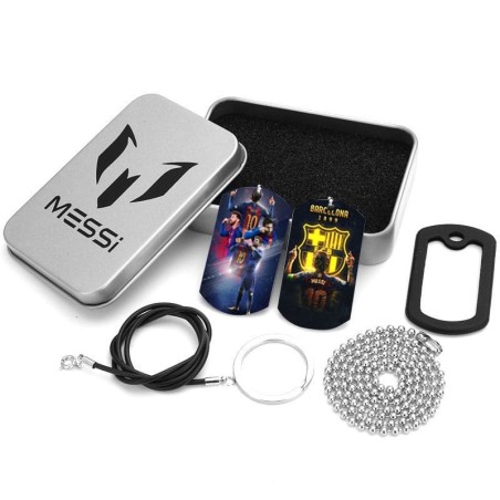Soccer Fan Accessory Gift Set with Dog Tag Necklace Keychains Card Case and Storage Tin