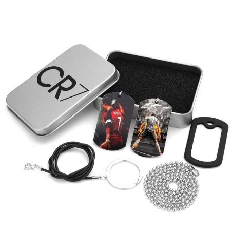 Soccer Fan Accessory Gift Set with Dog Tag Necklace Keychains Card Case and Storage Tin