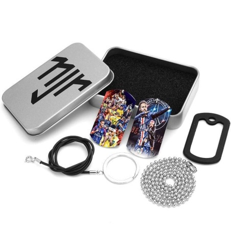 Soccer Fan Accessory Gift Set with Dog Tag Necklace Keychains Card Case and Storage Tin