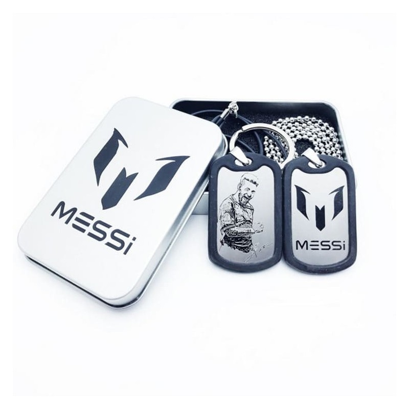 Soccer Fan Accessory Gift Set with Dog Tag Necklace Keychains Card Case and Storage Tin