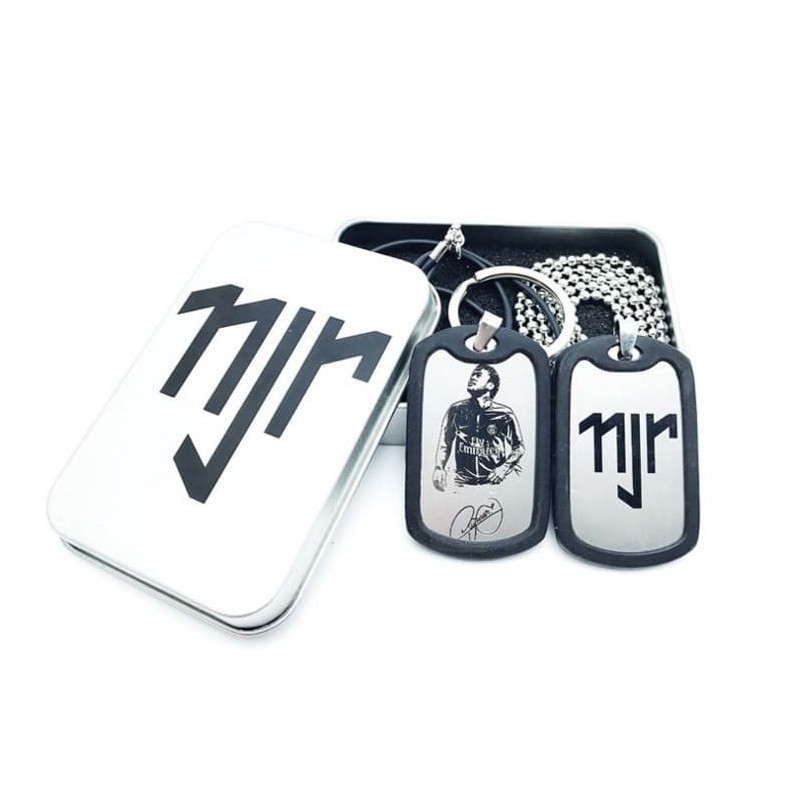 Soccer Fan Accessory Gift Set with Dog Tag Necklace Keychains Card Case and Storage Tin