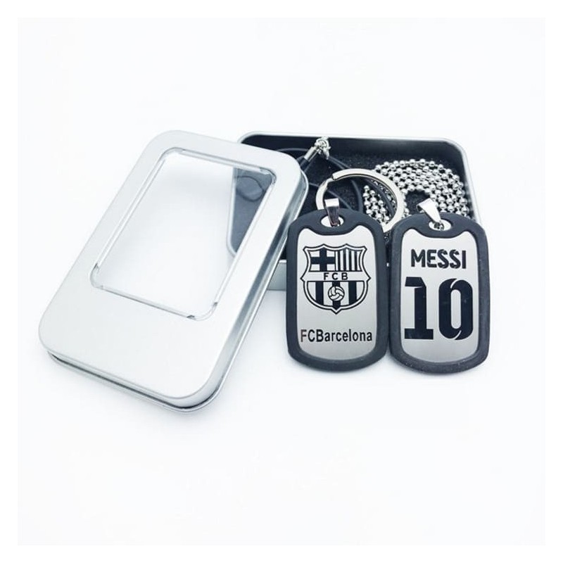 Soccer Fan Accessory Gift Set with Dog Tag Necklace Keychains Card Case and Storage Tin