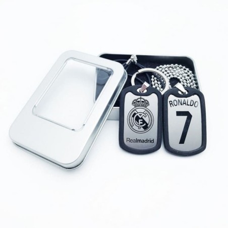 Soccer Fan Accessory Gift Set with Dog Tag Necklace Keychains Card Case and Storage Tin